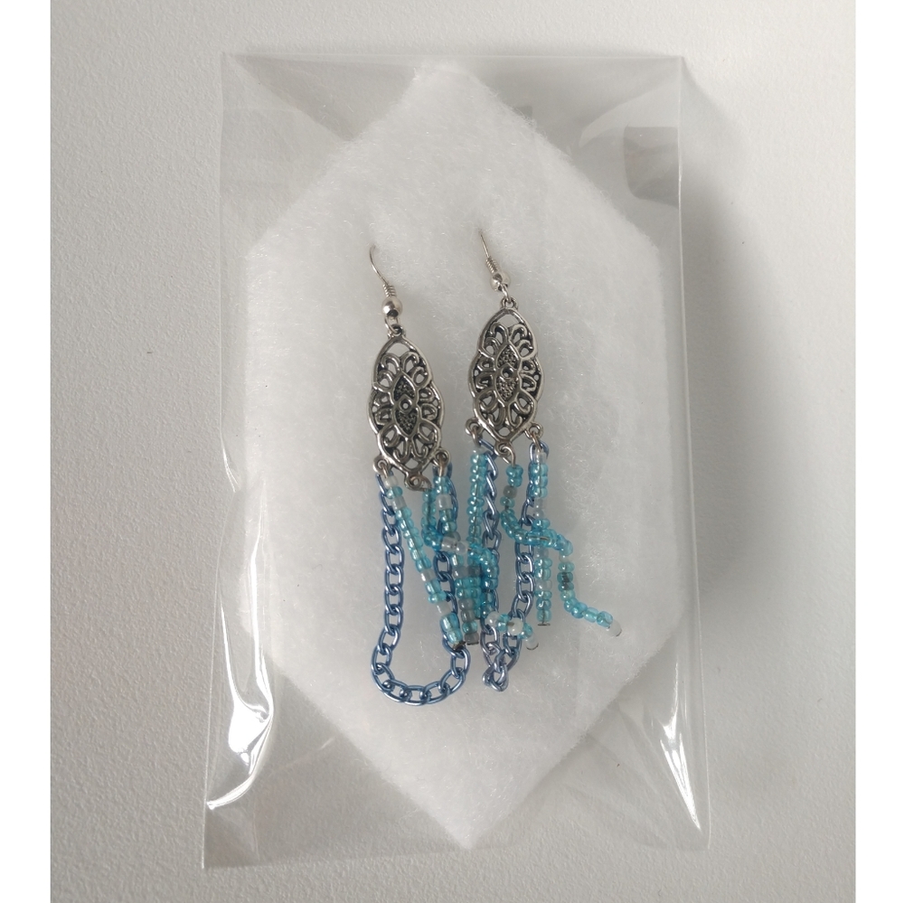 Dangle Beaded Chain Hook Earrings - image 5